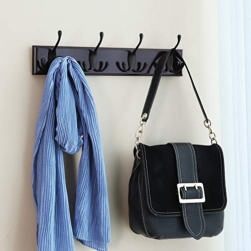 SONGMICS Wall Mounted Coat Rack, Hook Rack with 4 Tri-Hooks, for Clothes, Keys, Hats, Purses, in The Entryway, Bathroom, Closet Room, Dark Brown ULHR30Z