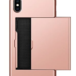 SAMONPOW iPhone X Case, iPhone 10 Case,Hybrid iPhone X Wallet Case Card Holder Shell Heavy Duty Protection Shockproof Anti Scratch Soft Rubber Bumper Cover Case for iPhone X 5.8 inch Rose Gold