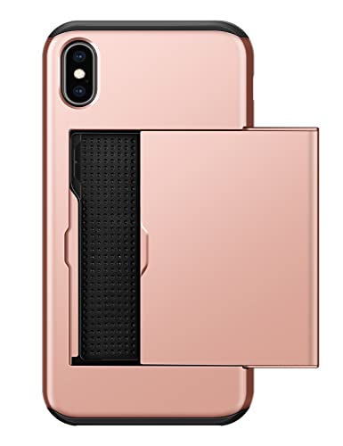 SAMONPOW iPhone X Case, iPhone 10 Case,Hybrid iPhone X Wallet Case Card Holder Shell Heavy Duty Protection Shockproof Anti Scratch Soft Rubber Bumper Cover Case for iPhone X 5.8 inch Rose Gold