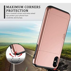 SAMONPOW iPhone X Case, iPhone 10 Case,Hybrid iPhone X Wallet Case Card Holder Shell Heavy Duty Protection Shockproof Anti Scratch Soft Rubber Bumper Cover Case for iPhone X 5.8 inch Rose Gold