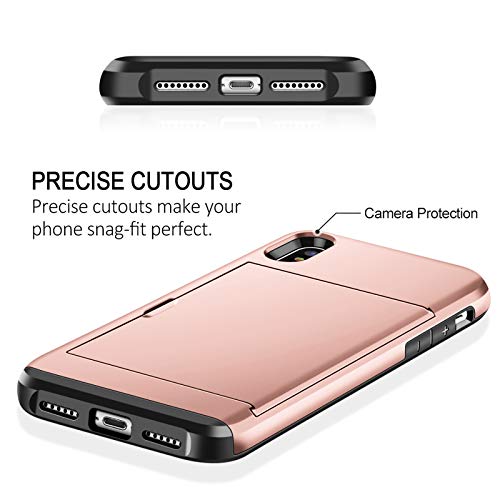 SAMONPOW iPhone X Case, iPhone 10 Case,Hybrid iPhone X Wallet Case Card Holder Shell Heavy Duty Protection Shockproof Anti Scratch Soft Rubber Bumper Cover Case for iPhone X 5.8 inch Rose Gold