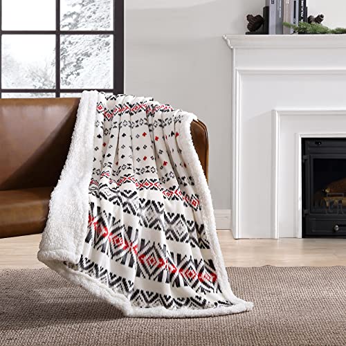 Eddie Bauer Ultra-Plush Collection Throw Blanket-Reversible Sherpa Fleece Cover, Soft & Cozy, Perfect for Bed or Couch, Mountain Village Red