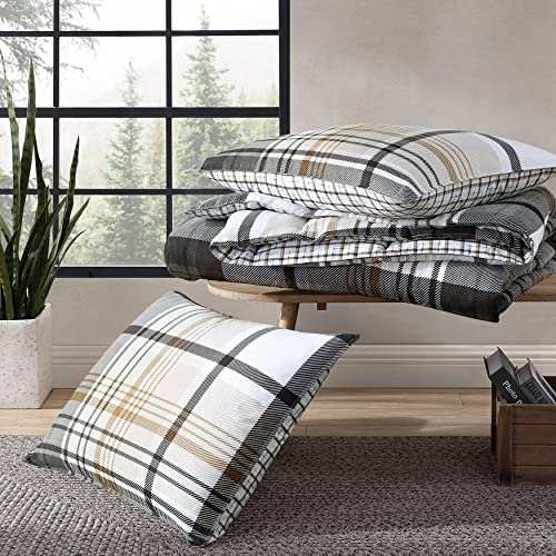 Eddie Bauer - Queen Comforter Set, Plaid Reversible Bedding, Stylish & Warm Home Decor (Normandy Grey, Queen),Grey/White/Beige