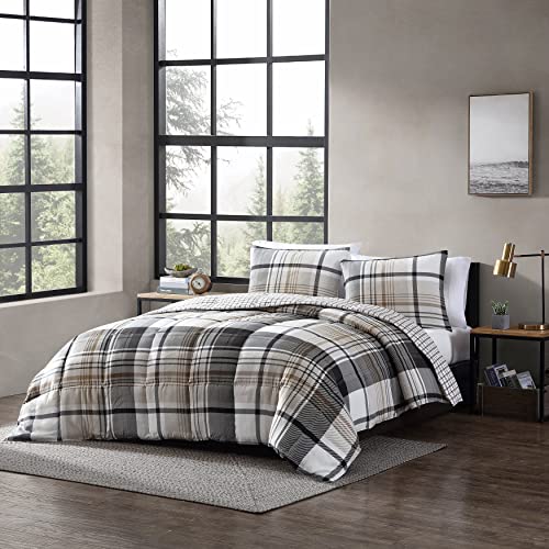 Eddie Bauer - Queen Comforter Set, Plaid Reversible Bedding, Stylish & Warm Home Decor (Normandy Grey, Queen),Grey/White/Beige