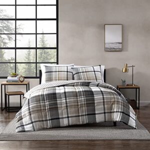 Eddie Bauer - Queen Comforter Set, Plaid Reversible Bedding, Stylish & Warm Home Decor (Normandy Grey, Queen),Grey/White/Beige