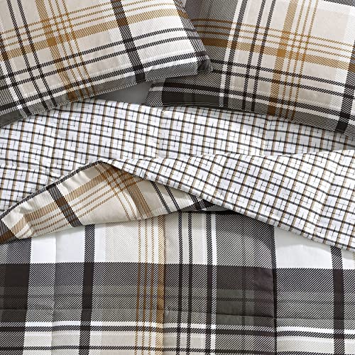 Eddie Bauer - Queen Comforter Set, Plaid Reversible Bedding, Stylish & Warm Home Decor (Normandy Grey, Queen),Grey/White/Beige