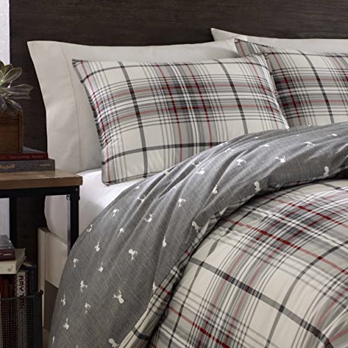 Eddie Bauer - Queen Comforter Set, Reversible Cotton Bedding with Matching Shams, Plaid Home Decor for All Seasons (Alder Grey/Red, Queen)