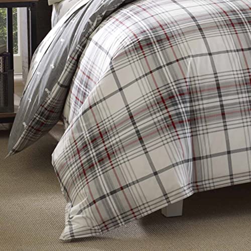 Eddie Bauer - Queen Comforter Set, Reversible Cotton Bedding with Matching Shams, Plaid Home Decor for All Seasons (Alder Grey/Red, Queen)