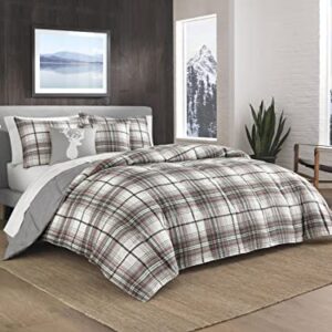 Eddie Bauer - Queen Comforter Set, Reversible Cotton Bedding with Matching Shams, Plaid Home Decor for All Seasons (Alder Grey/Red, Queen)