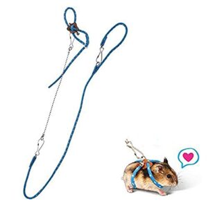 harikaji hamster harness,adjustable harness vest leash hamster chest straps with a small bell rat mouse squirrel sugar glider small animal (blue)