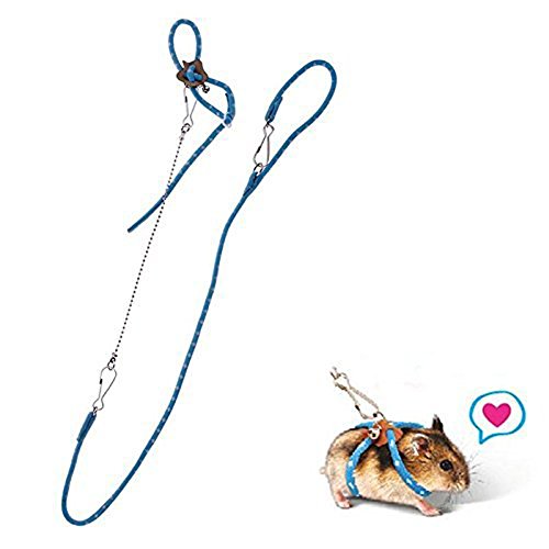 Harikaji Hamster Harness,Adjustable Harness Vest Leash Hamster Chest Straps with a Small Bell Rat Mouse Squirrel Sugar Glider Small Animal (Blue)