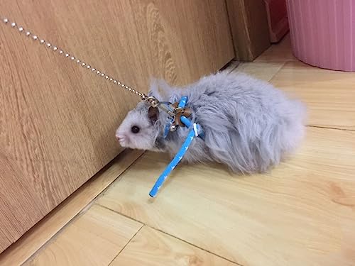 Harikaji Hamster Harness,Adjustable Harness Vest Leash Hamster Chest Straps with a Small Bell Rat Mouse Squirrel Sugar Glider Small Animal (Blue)