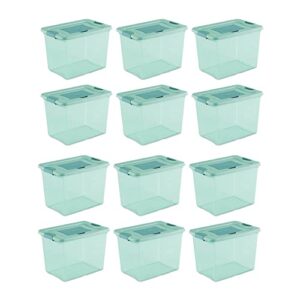 sterilite 25 quart multipurpose fresh scent stackable accessory storage box container for home closet organization, aqua (12 pack)