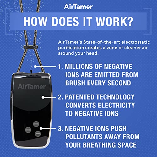 AirTamer A320 Rechargeable Personal Air Purifier, Proven Performance, Virus and Pollutant Tested*, Black with Leather Travel Case