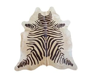 zebra print brown on beige genuine cowhide rug size 6 x 7 ft. 180 x 210 cm
