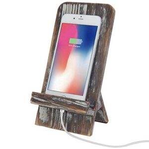 mygift torched wood cell phone stand - universal smartphone dock charging stand, desktop cradle fits 4 to 8-inch phones