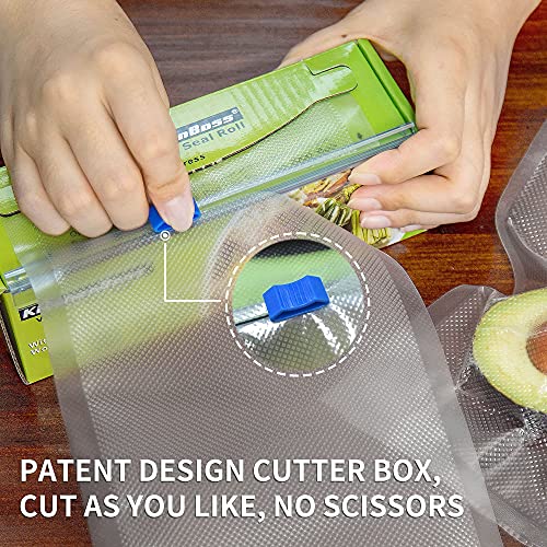 Vacuum Sealer Rolls Bag, 6 Pack 8"x16.5' and 11"x16.5' Food vacuum Save Bag Rolls with Cutter Box,100 feet Sous Vide Roll Bag,By KitchenBoss