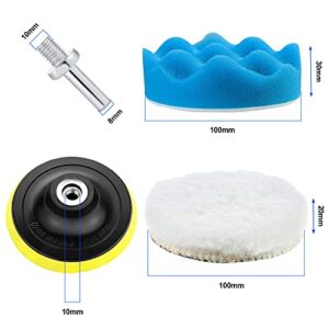 OCR 10Pcs 4 inch Car Polishing Pad Kit, Sponge and Wool Polishing Pad Set with M10 Drill Adapter, Car Buffer Polisher Kit Drill Buffing Kit for Car Polishing,Waxing,Sealing Glaze