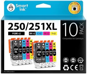 smart ink compatible ink cartridge replacement for canon pgi-250xl cli-251xl pgi 250 cli 251 xl to use with pixma mx722 mx922 ip7220 ix6820 mg5420 mg5422 mg5520 mg5522 (pgbk & bk/c/m/y combo pack)