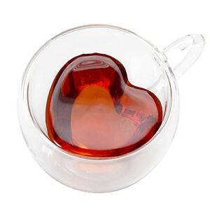 cndota heart shaped double walled insulated glass coffee mugs or tea cups, double wall glass 8 oz - clear, unique & insulated with handle