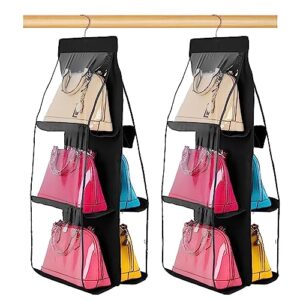 geboor hanging handbag organizer dust-proof storage holder bag wardrobe closet for purse clutch with 6 larger pockets black(1pcs)
