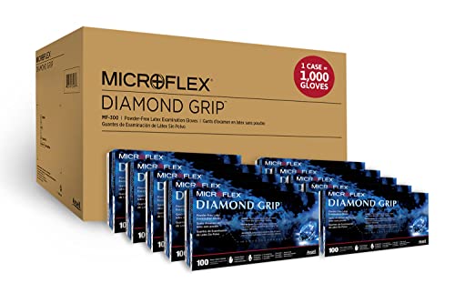 Microflex Diamond Grip MF-300 Disposable Latex Gloves for Automotive, Machinery Industries - X-Large, Natural Clear (Case of 1000)