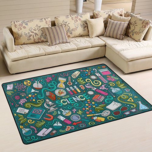 Cooper girl Hand Drawn Science Item Area Rug Carpet 6x4 Feet for Indoor Outdoor Decor