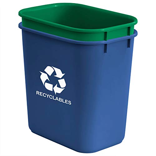 Acrimet Wastebasket Bin for Recycling and Waste 27QT (Plastic) (Green and Blue) (Set of 2)