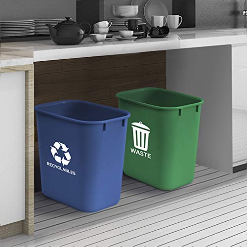 Acrimet Wastebasket Bin for Recycling and Waste 27QT (Plastic) (Green and Blue) (Set of 2)