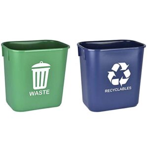 acrimet wastebasket bin for recycling and waste 13qt (plastic) (green and blue) (set of 2)