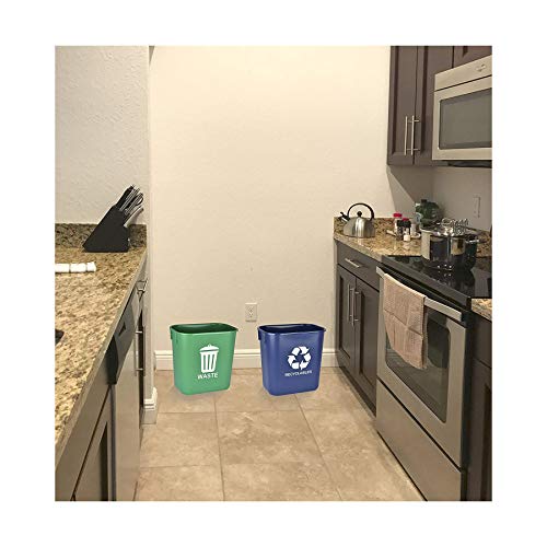 Acrimet Wastebasket Bin for Recycling and Waste 13QT (Plastic) (Green and Blue) (Set of 2)