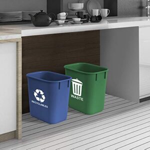 Acrimet Wastebasket Bin for Recycling and Waste 13QT (Plastic) (Green and Blue) (Set of 2)