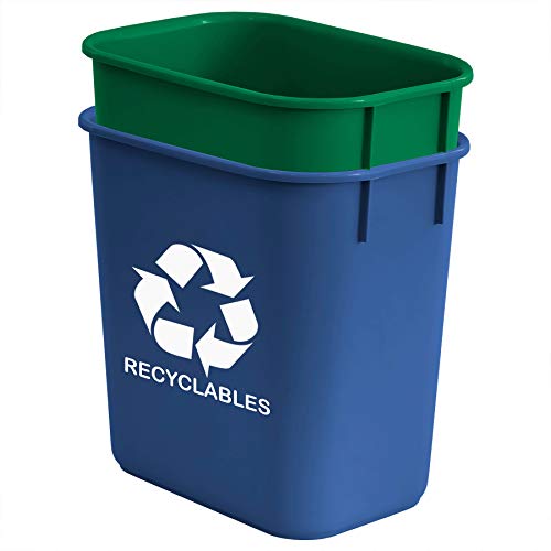 Acrimet Wastebasket Bin for Recycling and Waste 13QT (Plastic) (Green and Blue) (Set of 2)