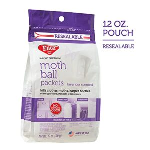 Enoz Lavender Scented Moth Ball Packets, Kills Clothes Moths, Carpet Beetles, Eggs and Larvae, 12 oz Resealable Bag