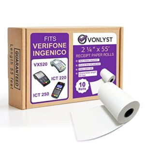 vonlyst thermal paper roll 2 1/4 x 55 for verifone vx520 ingenico ict220 ict250 fd400 (10 rolls)
