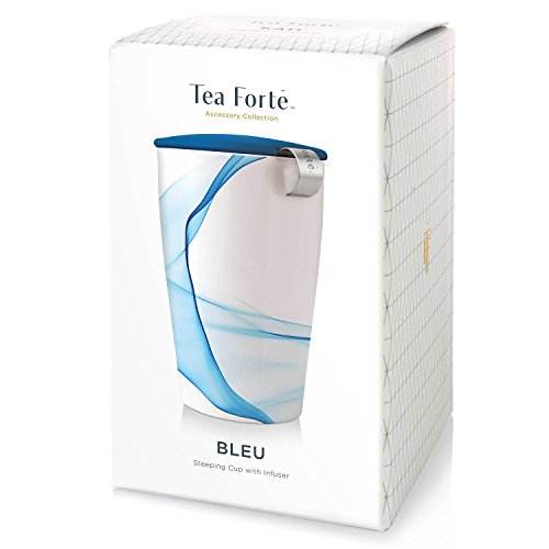 Tea Forte Kati Cup Bleu, Ceramic Tea Infuser Cup with Infuser Basket and Lid for Steeping Loose Leaf Tea