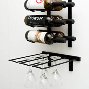 VintageView Wall Series-Stemware Wall Mounted Wine Glass Rack (Satin Black) Stylish Modern Wine Storage with Label Forward Design