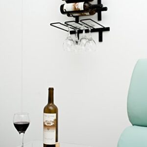 VintageView Wall Series-Stemware Wall Mounted Wine Glass Rack (Satin Black) Stylish Modern Wine Storage with Label Forward Design