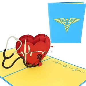 poplife healthcare heart 3d pop up card, for doctors, nurses, emts, essential medical staff - hospital thank you note - pop up valentines card - anniversary pop up mother's day card, happy birthday