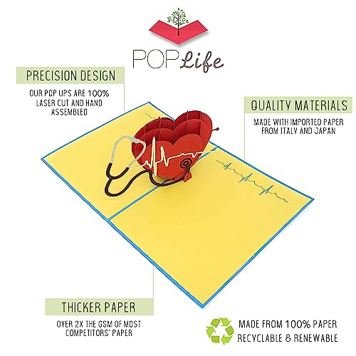 PopLife Healthcare Heart 3D Pop Up Card, For Doctors, Nurses, EMTs, Essential Medical Staff - Hospital Thank You Note - Pop Up Valentines Card - Anniversary Pop Up Mother's Day Card, Happy Birthday