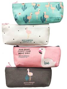 itoolai canvas pen pencil case bag zipper travel pouch cosmetic bags (pack of 4, flamingo and cactus)