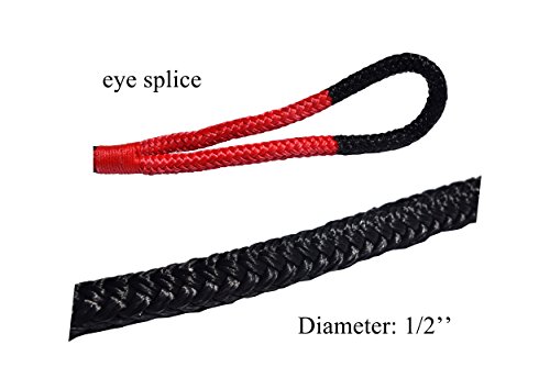 1/2"*20ft Kinetic Recovery Rope,1/2" Energy Rope, Kinetic Rope,Double Braided Nylon Rope (Black)