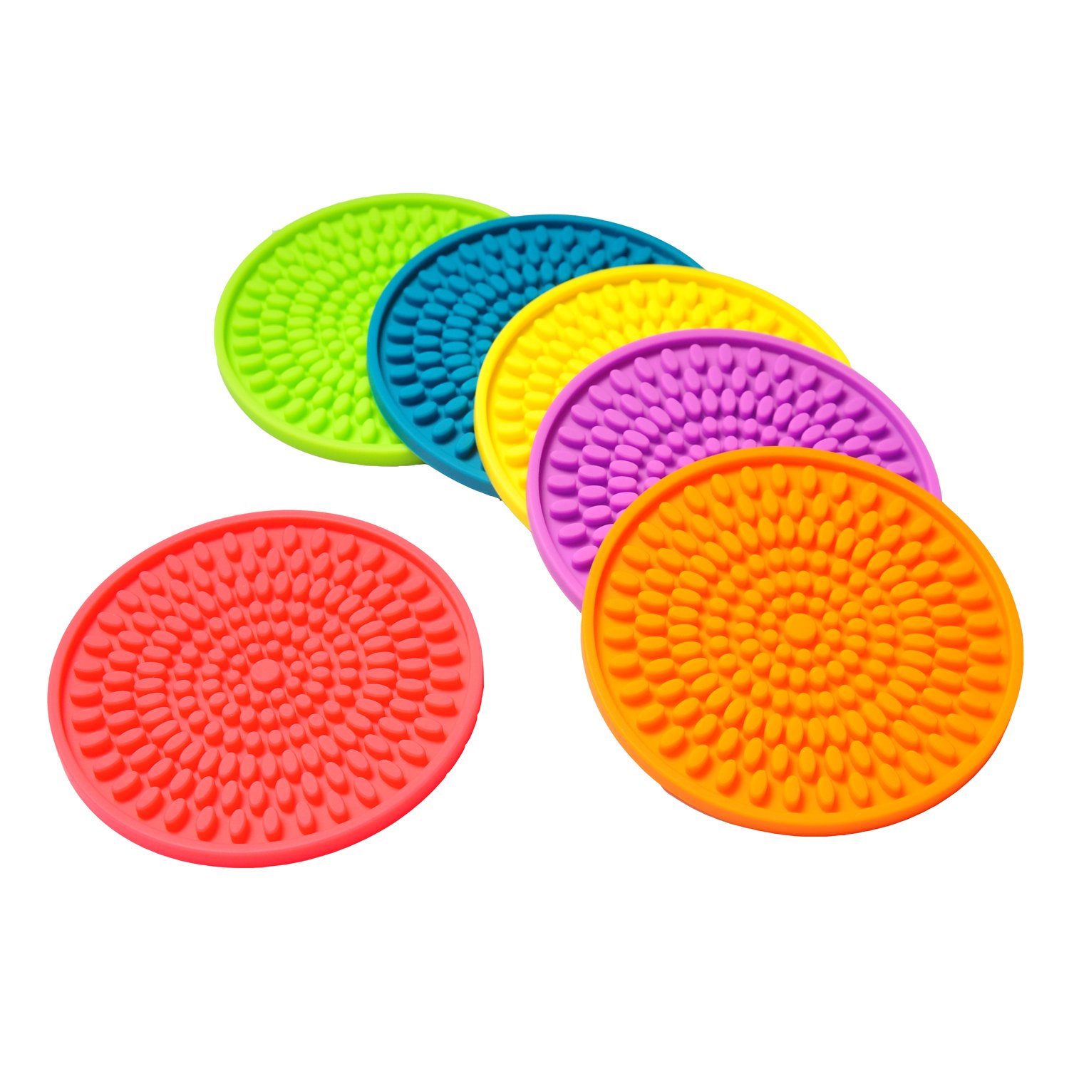 Colorful Coasters for Drinks Absorbent, Rubber Drink Coaster Set, Silicone Rainbow Coasters for Kids Coffee Table Desk, 4.3 Inch Oval Shape Deep Tray Pot Holder Trivet (Set of 6)