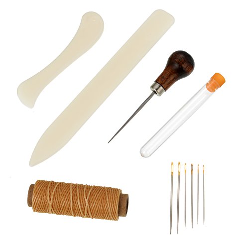 15 Pieces Bookbinding Kit Starter Tools Set Bone Folder Paper Creaser, Waxed Thread, Awl, Large-Eye Needles for DIY Bookbinding Crafts and Sewing Supplies