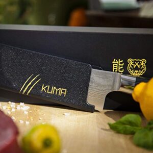 KUMA Professional Damascus Knife - 8 Inch Japanese Chef Knife, AUS10 Core - Corrosion And Stain Resistant - G10 Handle & Sheath Made Of Hardened Carbon steel