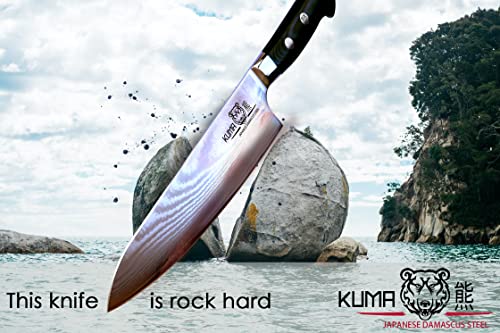 KUMA Professional Damascus Knife - 8 Inch Japanese Chef Knife, AUS10 Core - Corrosion And Stain Resistant - G10 Handle & Sheath Made Of Hardened Carbon steel