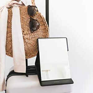 MODESSE Premium Portable Makeup Mirror (Black) | Perfect for Travel, Home Vanity, Office Desk | Large Size, Folding Design with Stand for Tabletop, Vegan Leather | Beauty Gifts for Bridesmaids