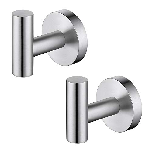 KES Towel Hook Bathroom Wall Heavy Duty Robe Hook Holder SUS304 Stainless Steel Brushed 2 Pack, A2164-2-P2