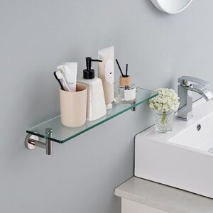 KES Glass Shelf Bathroom Rectangular Shelf 20-Inch with 8 MM-Thick Tempered Glass Rustproof Metal Bracket Wall Mount Brushed Finish, A2021-2
