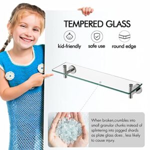 KES Glass Shelf Bathroom Rectangular Shelf 20-Inch with 8 MM-Thick Tempered Glass Rustproof Metal Bracket Wall Mount Brushed Finish, A2021-2